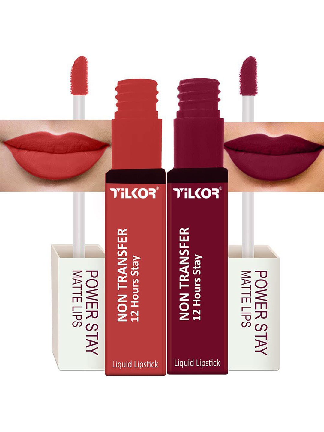 

TILKOR Power Stay Set Of 2 Liquid Matte Waterproof Lipstick 5ml Each - Red & Maroon