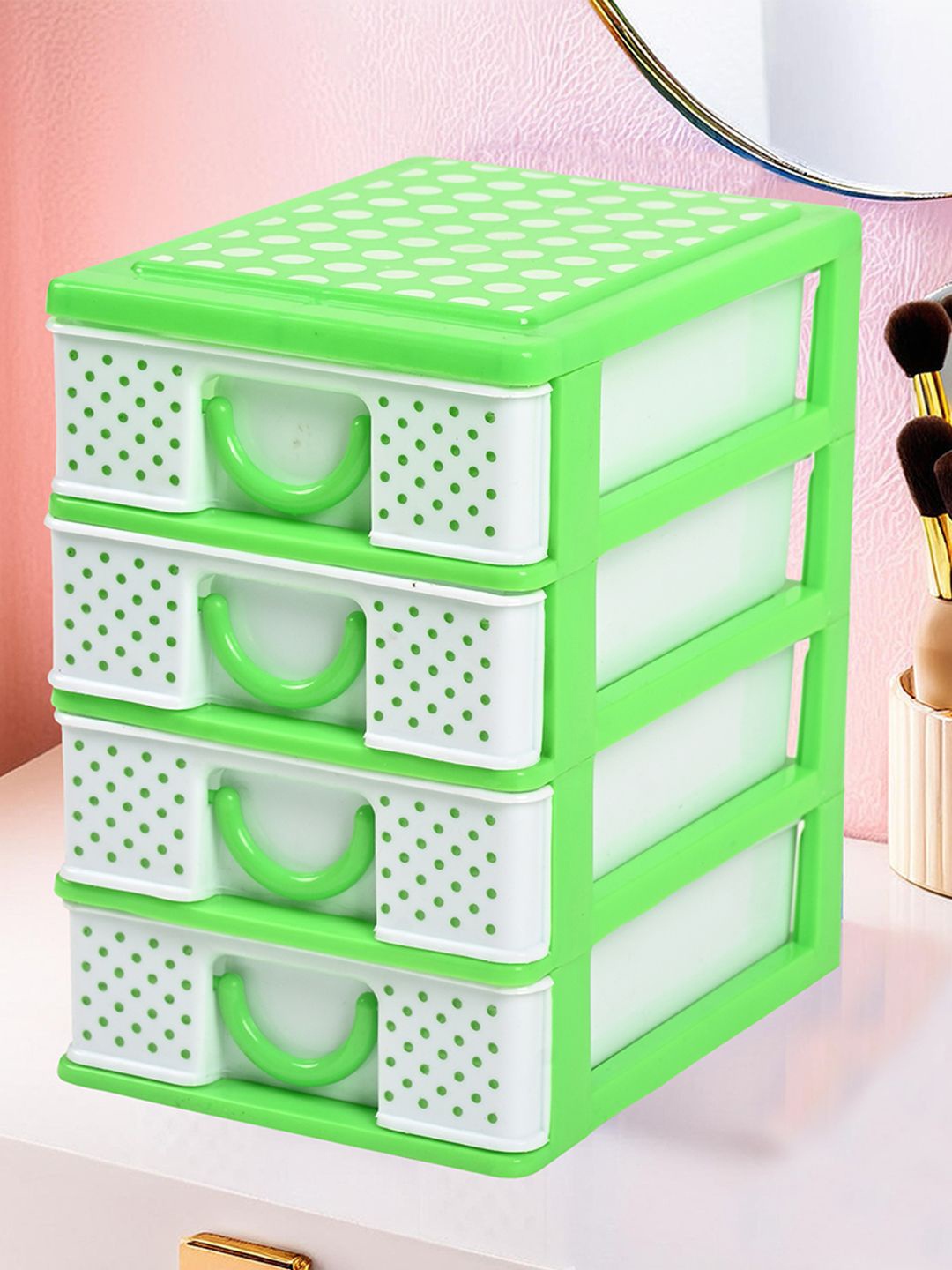 

Kuber Industries White & Green Reusable 4-Layer Drawer Organiser