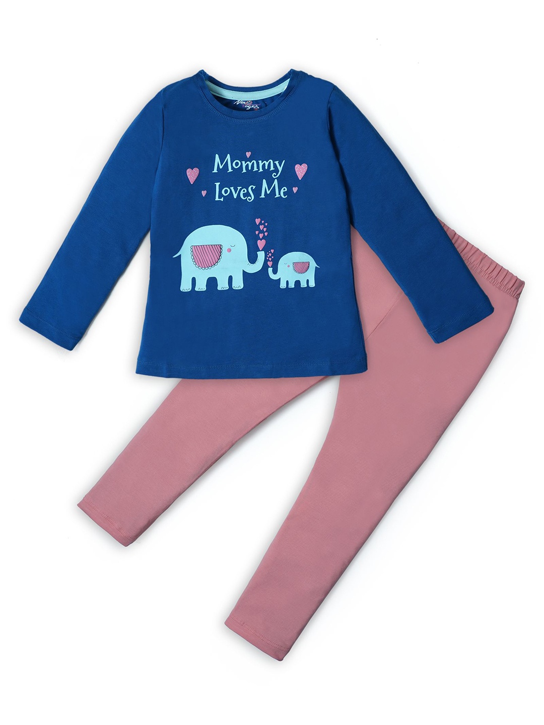 

Nino Togs Girls Graphic Printed Pure Cotton T-shirt With Leggings, Blue