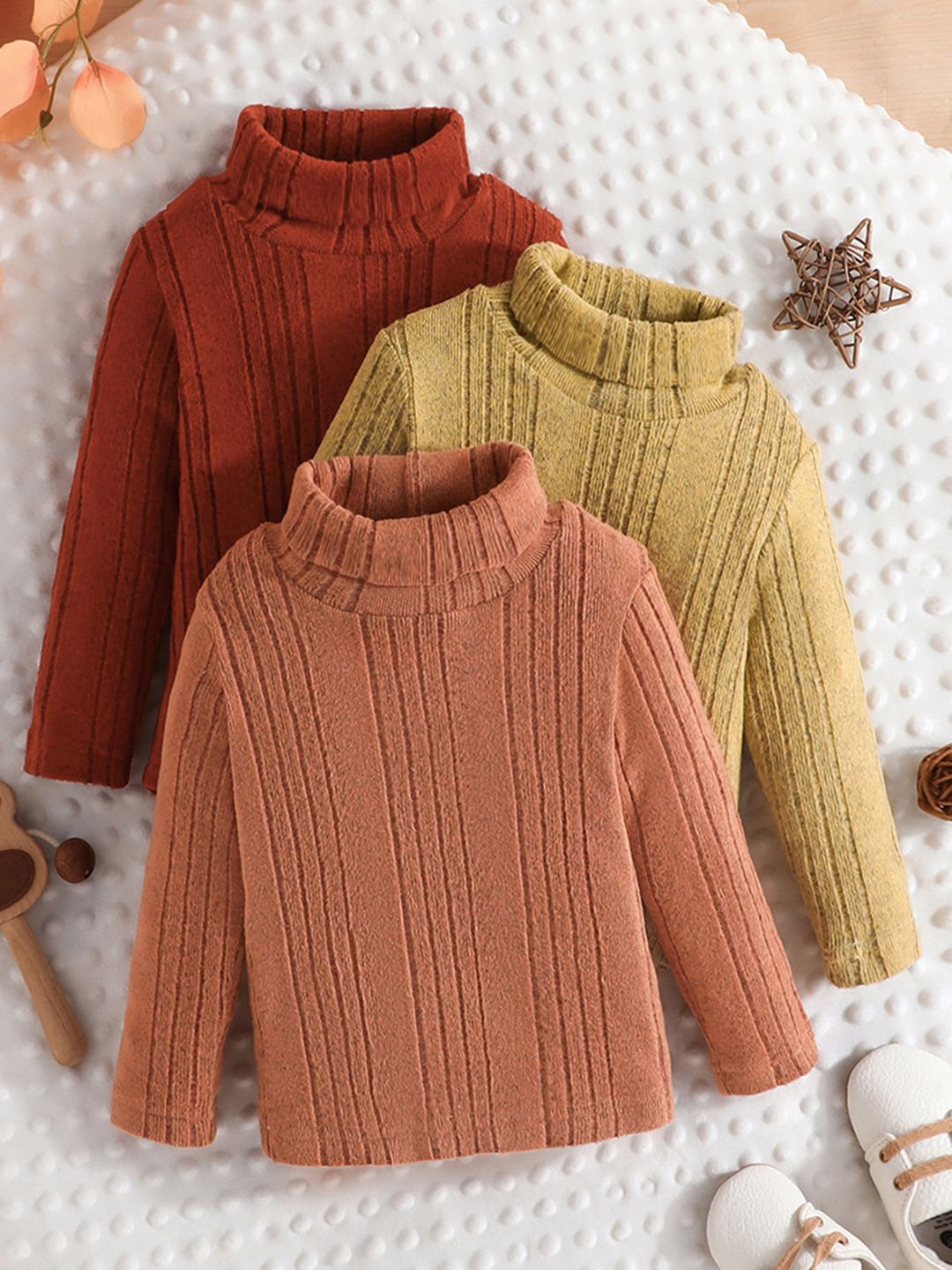 

INCLUD Girls Pack Of 3 Turtle Neck Long Sleeve Top, Yellow