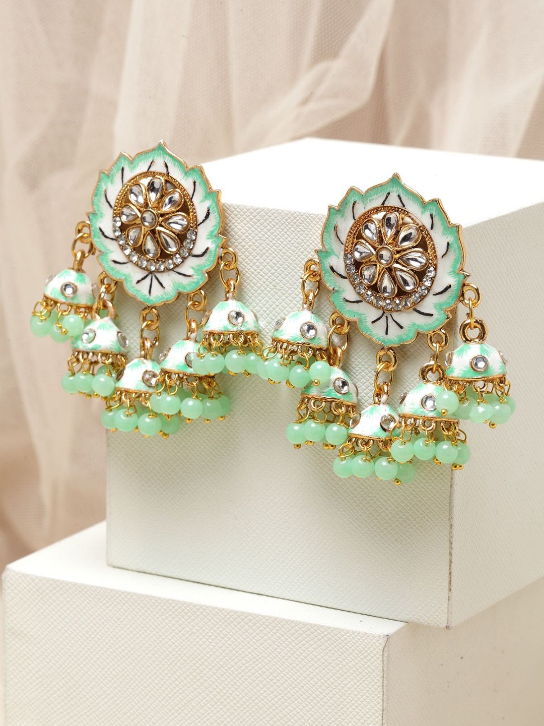 

Anouk Gold-Plated Stone Studded & Beaded Contemporary Drop Earrings