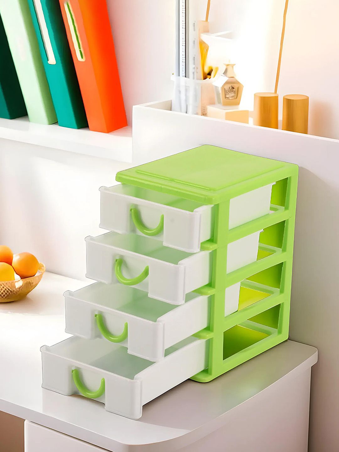 

Kuber Industries White & Green 2 Pieces 4-Layer Drawer Organisers