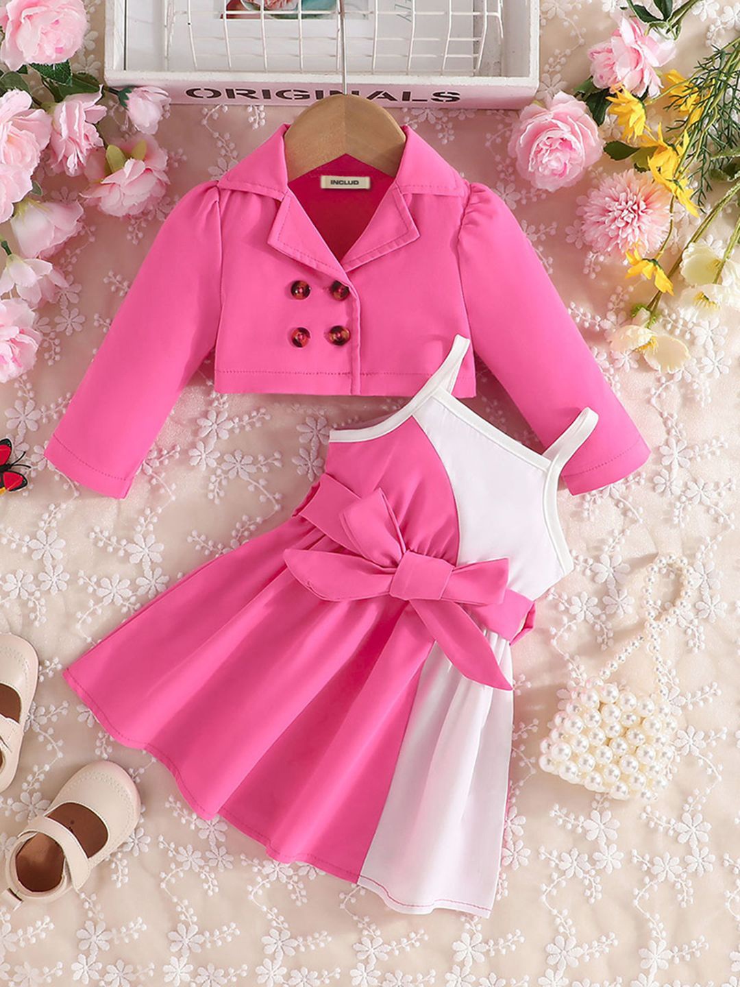 

INCLUD Colourblocked Shoulder Straps Fit & Flare Dress, Pink