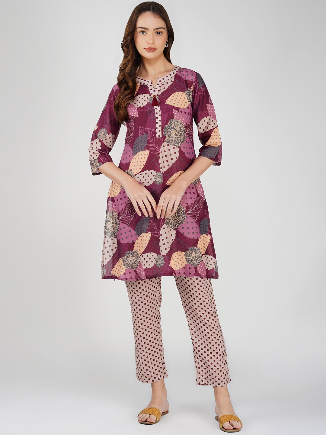 

Bindigasm Printed Tunic With Trouser, Maroon