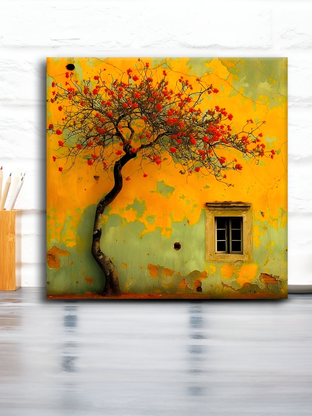 

OLIVE TREE Green & Yellow Floral and Botanical Canvas Wall Painting