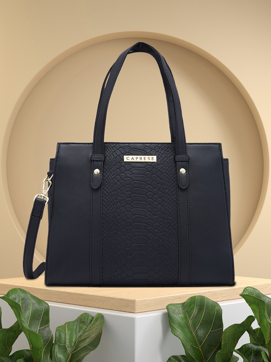 

Caprese Sameera Animal Textured Handheld Bag, Black