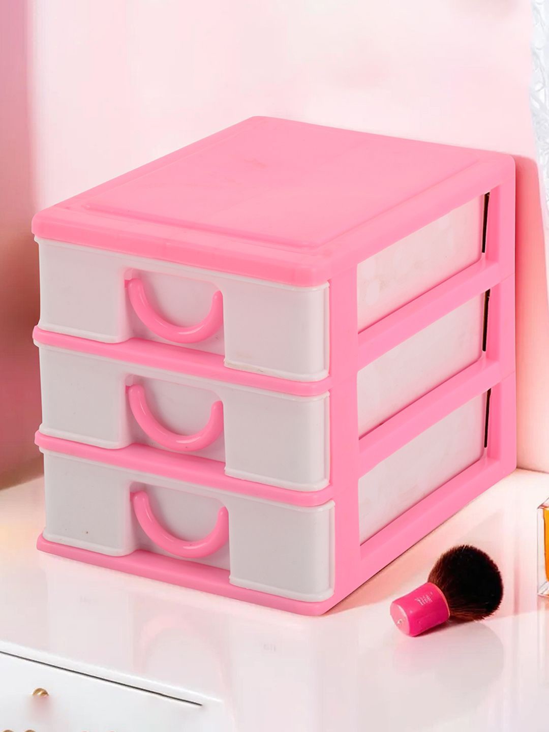 

Kuber Industries White & Pink Reusable Makeup Organiser