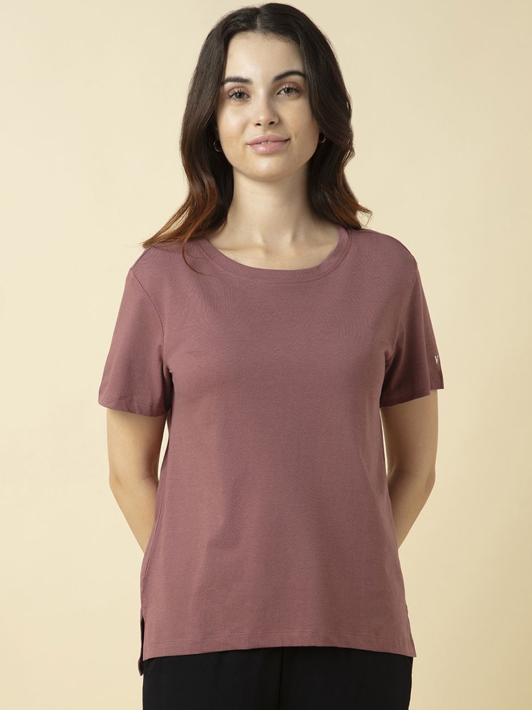 

Van Heusen Women Solid Relax Fit Lounge T Shirt, Mauve