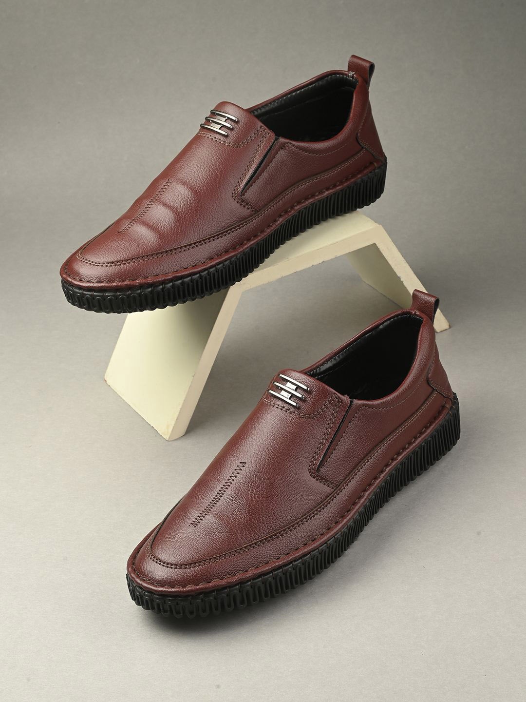 

HERE&NOW Men PU Slip-On Loafers Casual Shoes, Maroon
