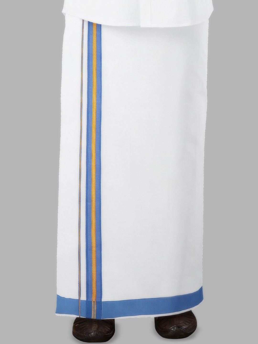 

Ramraj Men Cotton Adjustable Pocket Dhoti with Fancy Border, White