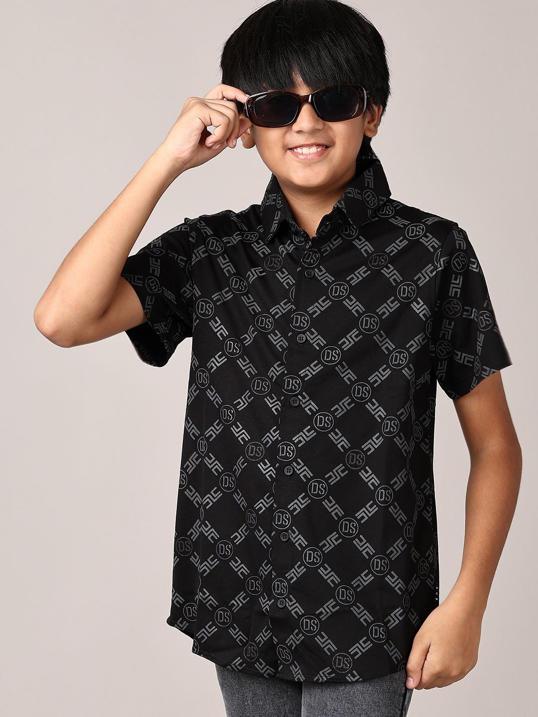 

V-Mart Boys Spread Collar Typography Printed Cotton Casual Shirt, Black