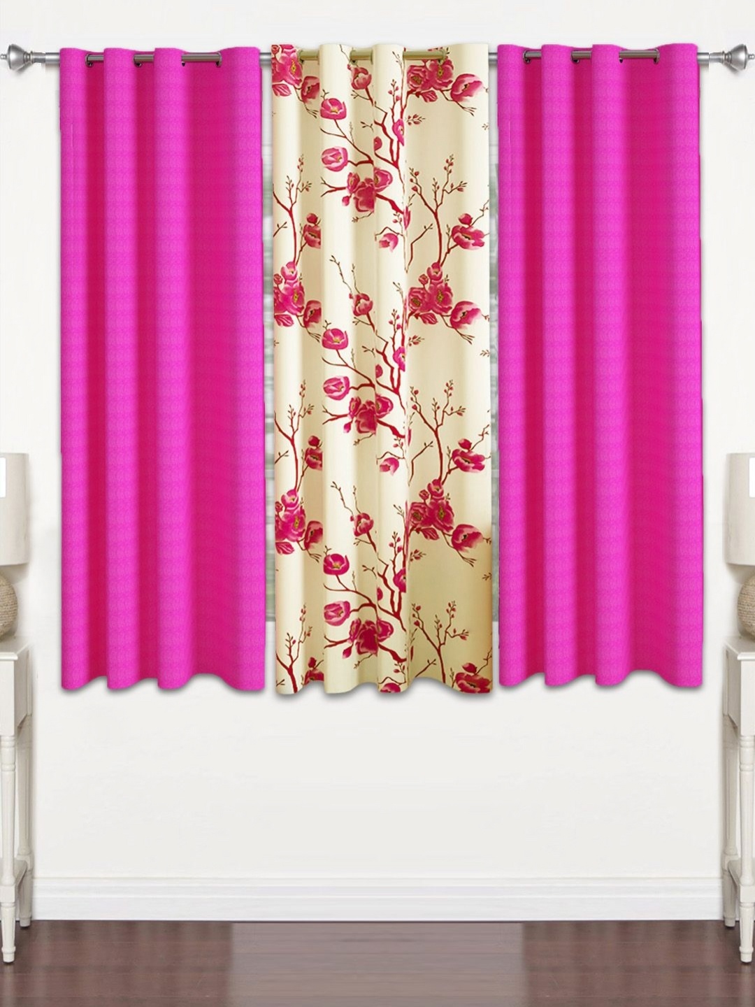 

Lunar Days Pink & White 3 Pieces Floral Room Darkening Window Curtains