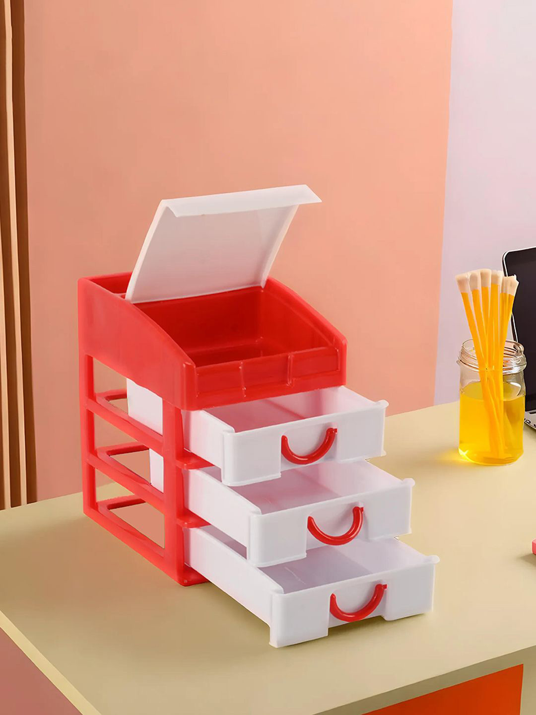 

Kuber Industries Red & White 2 Pieces Reusable Desk Organisers