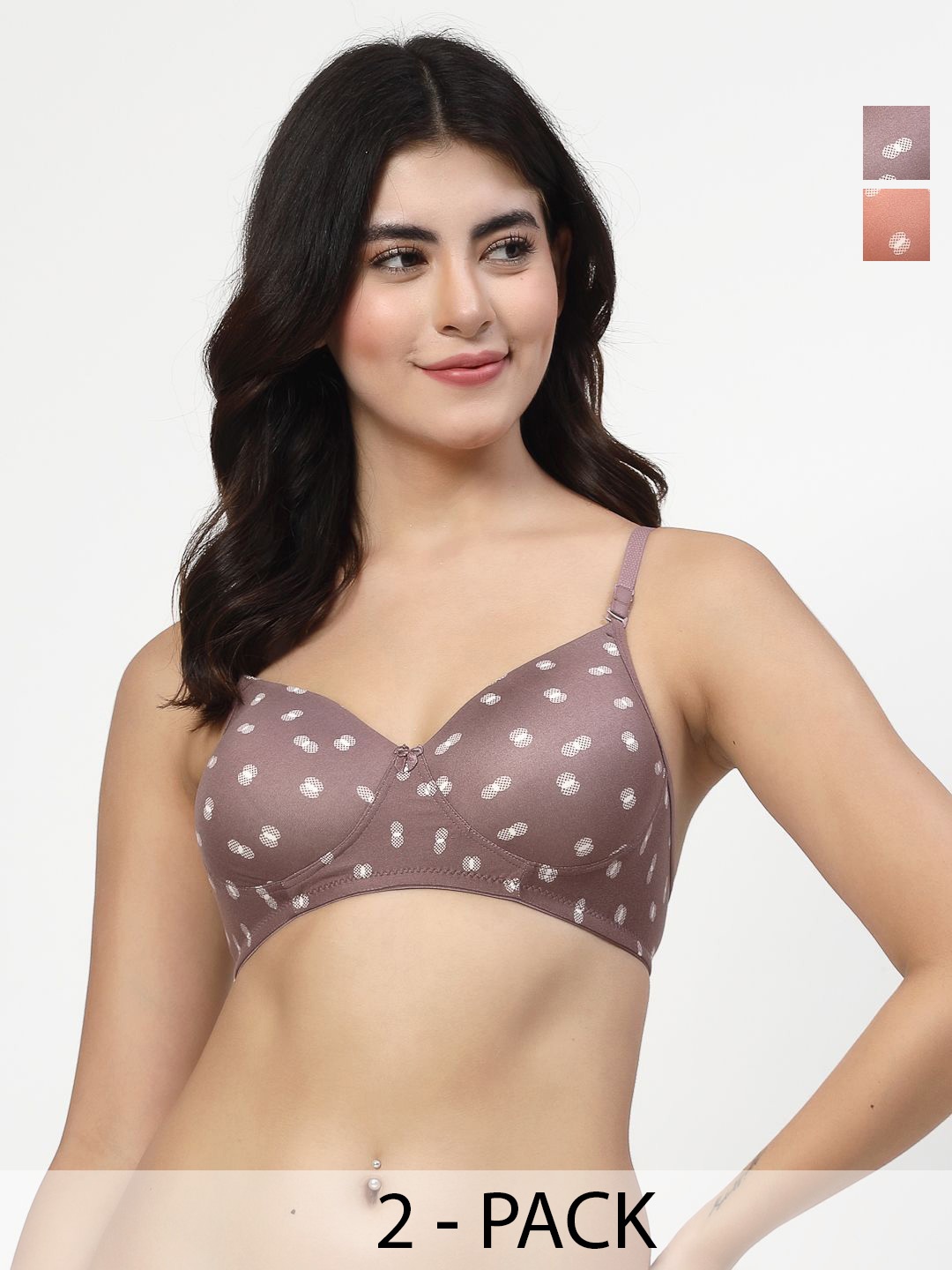 

Docare Women Pack Of 2 Geometric Printed Full Coverage Lightly Padded T-shirt Bra, Brown