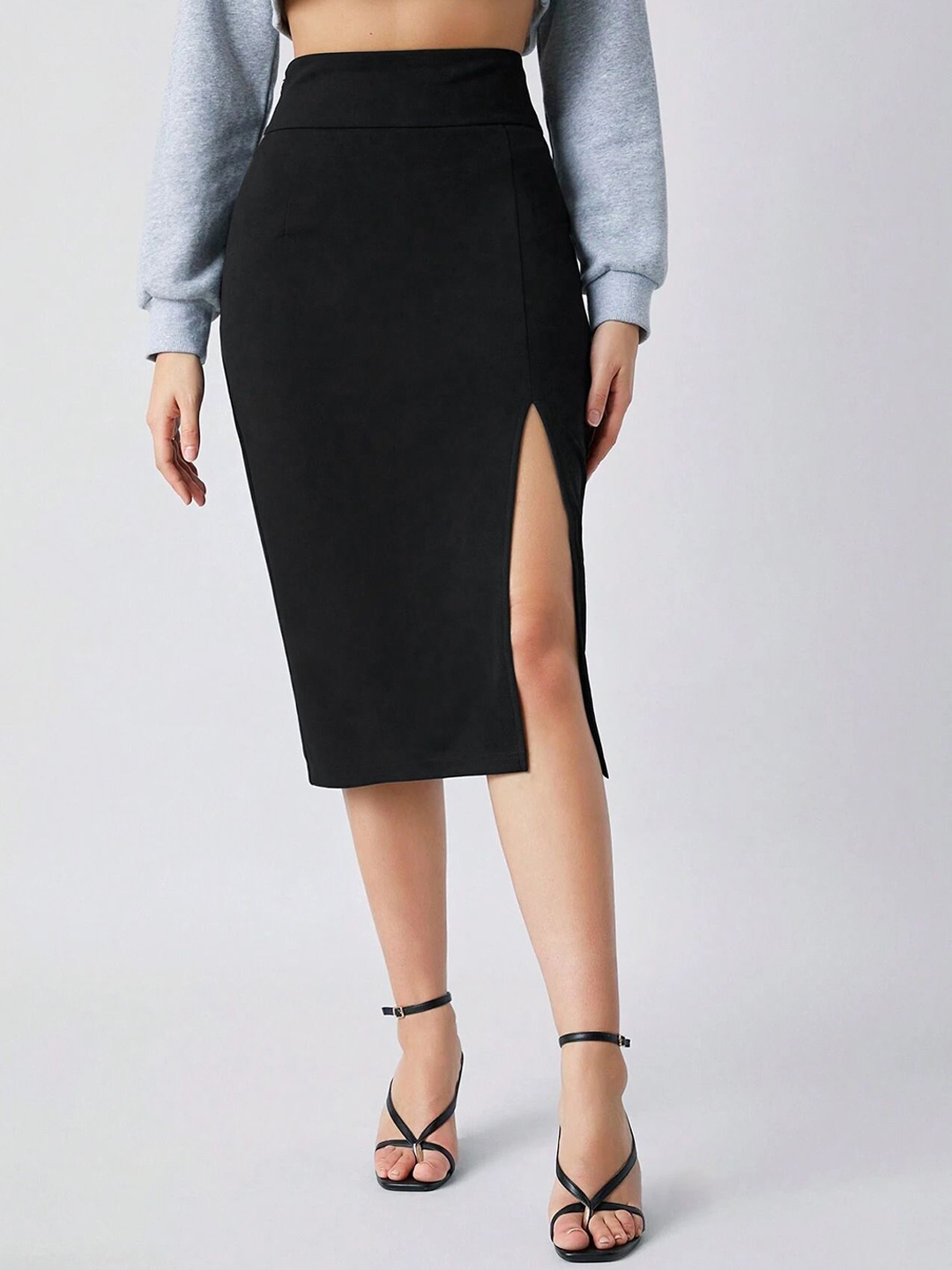 

Stylecast X Slyck A-Line Knee Length Skirt, Black