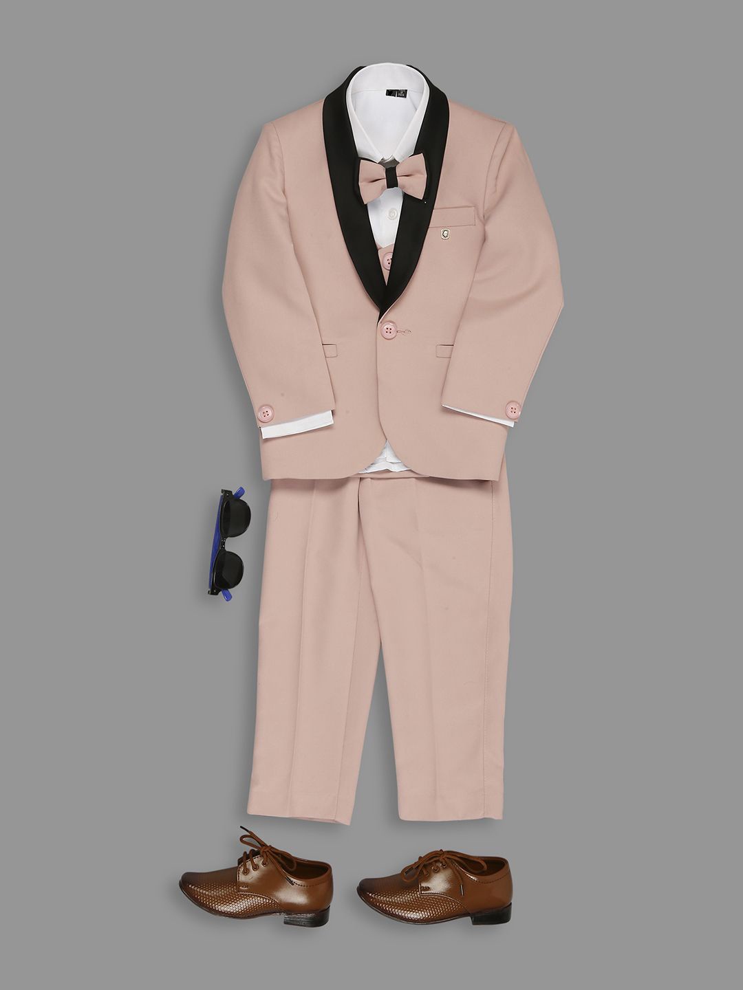 

YK Infants Boys 5-Piece Long Sleeved Suits With Cotton Satin Shirt, Peach