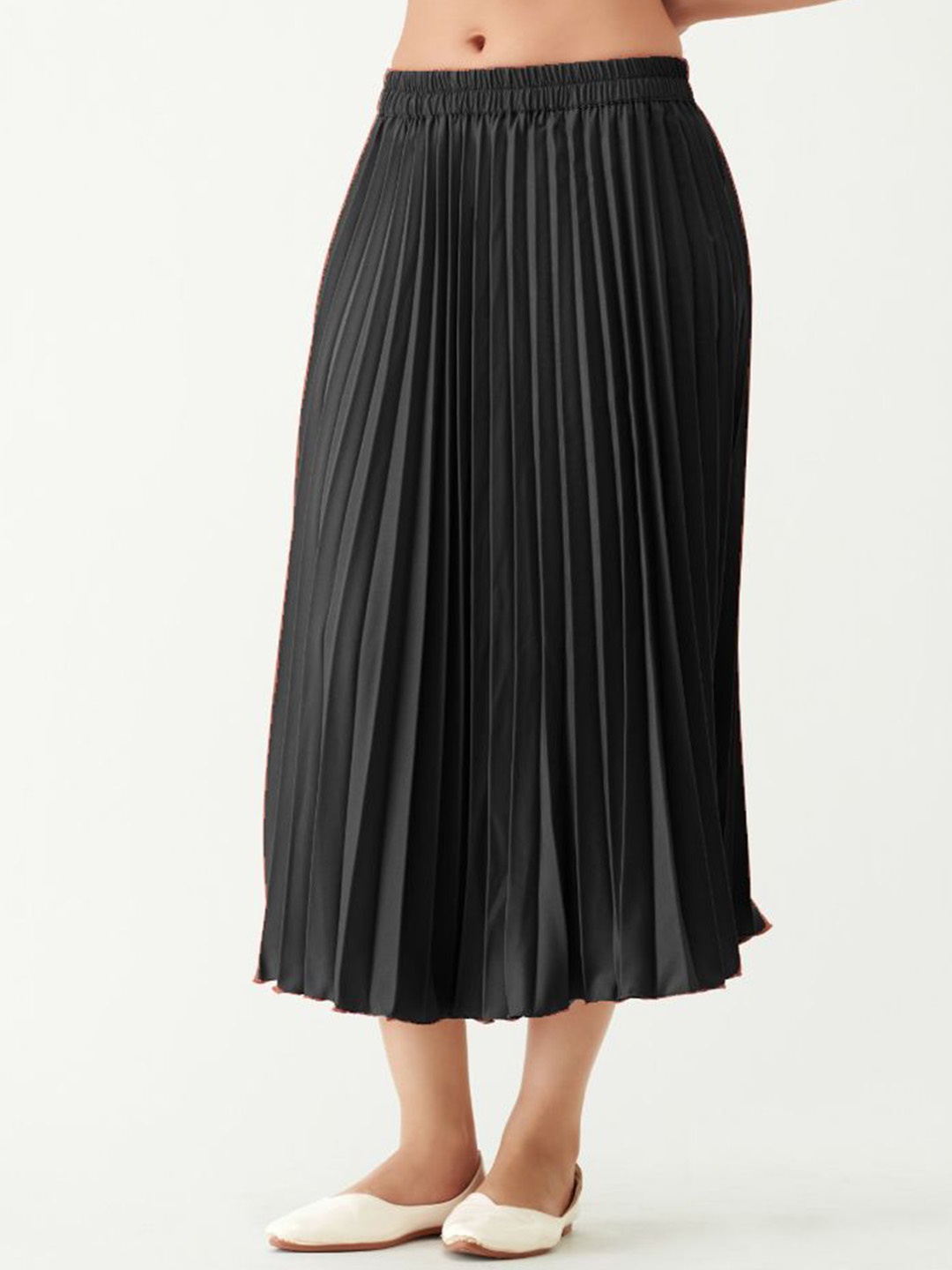 

Raiyani Enterprise Plated Flared Midi Skirts, Black