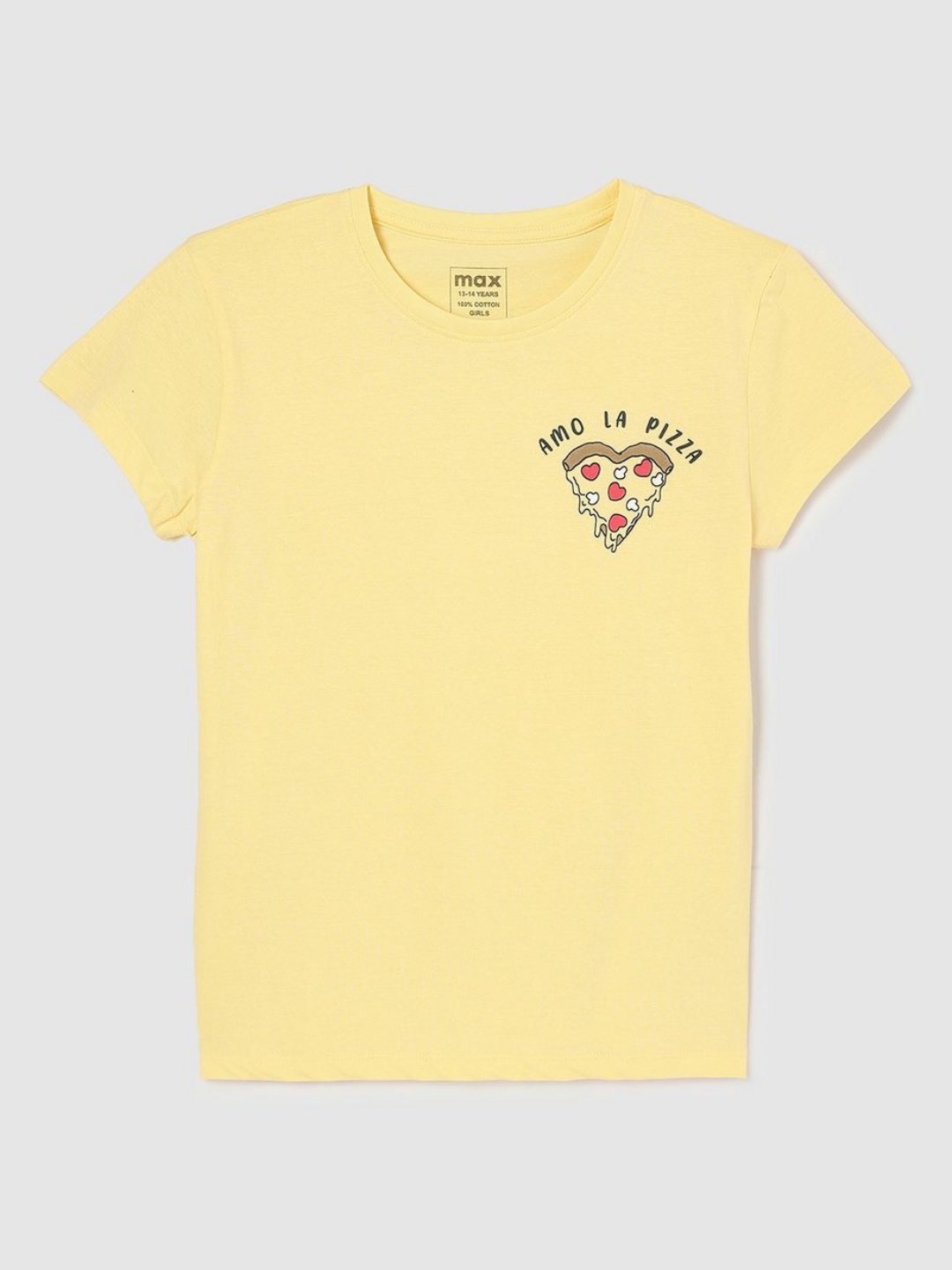 

max Girls Graphic Printed Round Neck Cotton T-shirt, Yellow