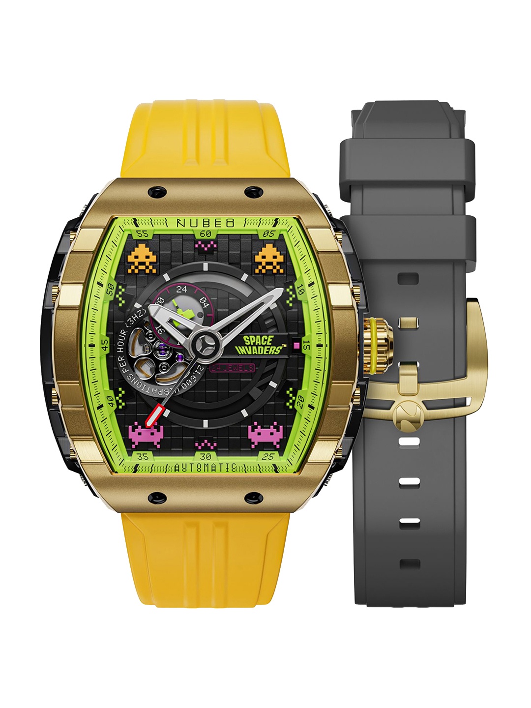 

NUBEO Men Brass Dial & Straps Analogue Automatic Motion Powered Watch, Grey