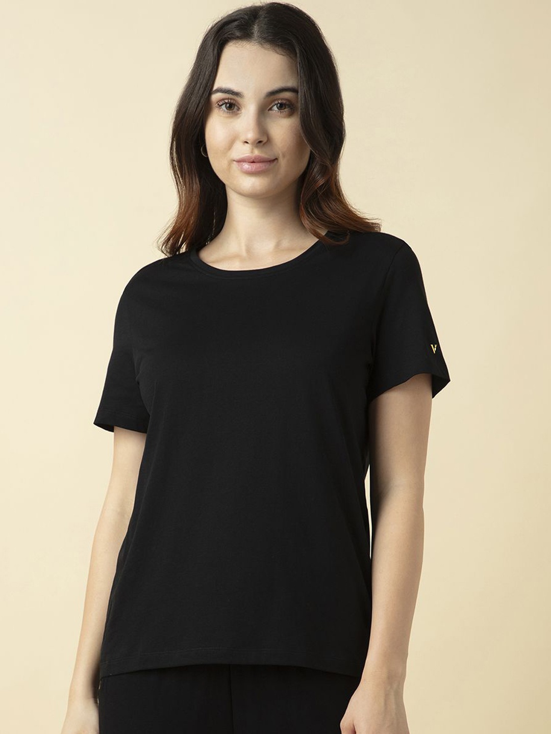 

Van Heusen Women Cotton Solid Relax Fit Lounge T Shirt, Black