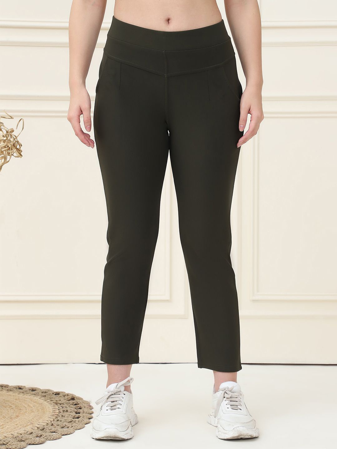 

GRACIT Women Skinny Fit Jeggings With Side Pocket, Olive