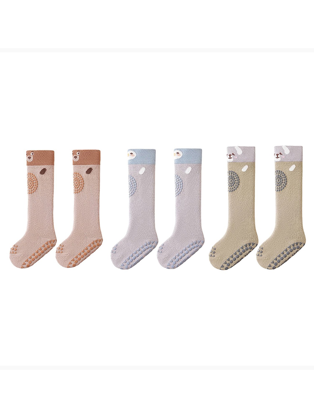 

SYGA Kids Pack Of 3 Patterned Cotton Above Knee Length Socks, Brown