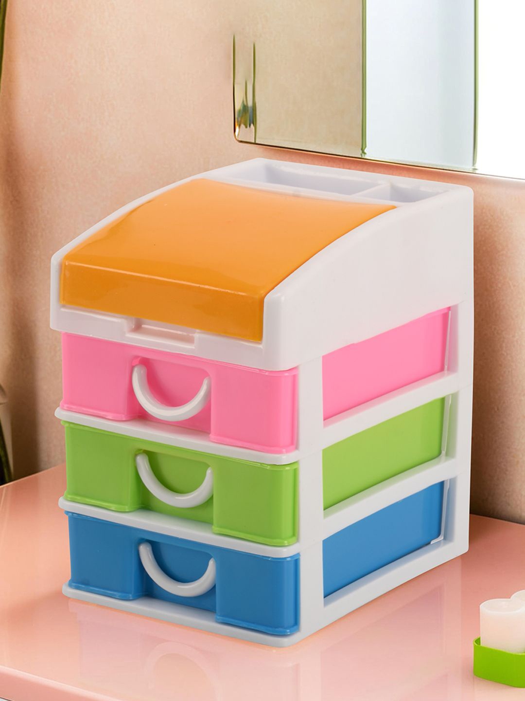 

Kuber Industries White & Pink 4-Layer Drawer Organiser