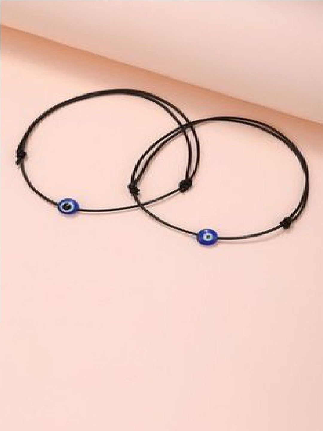 

RUHI COLLECTION Unisex Set of 2 Evil Eye Onyx Charm Bracelets, Black