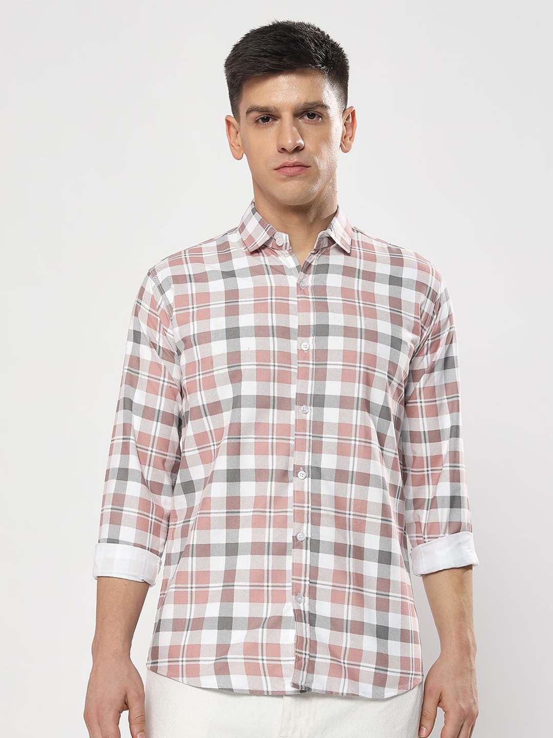 

YOUTH FIRST Men Premium Spread Collar Shepherd Checked Casual Shirt, Orange