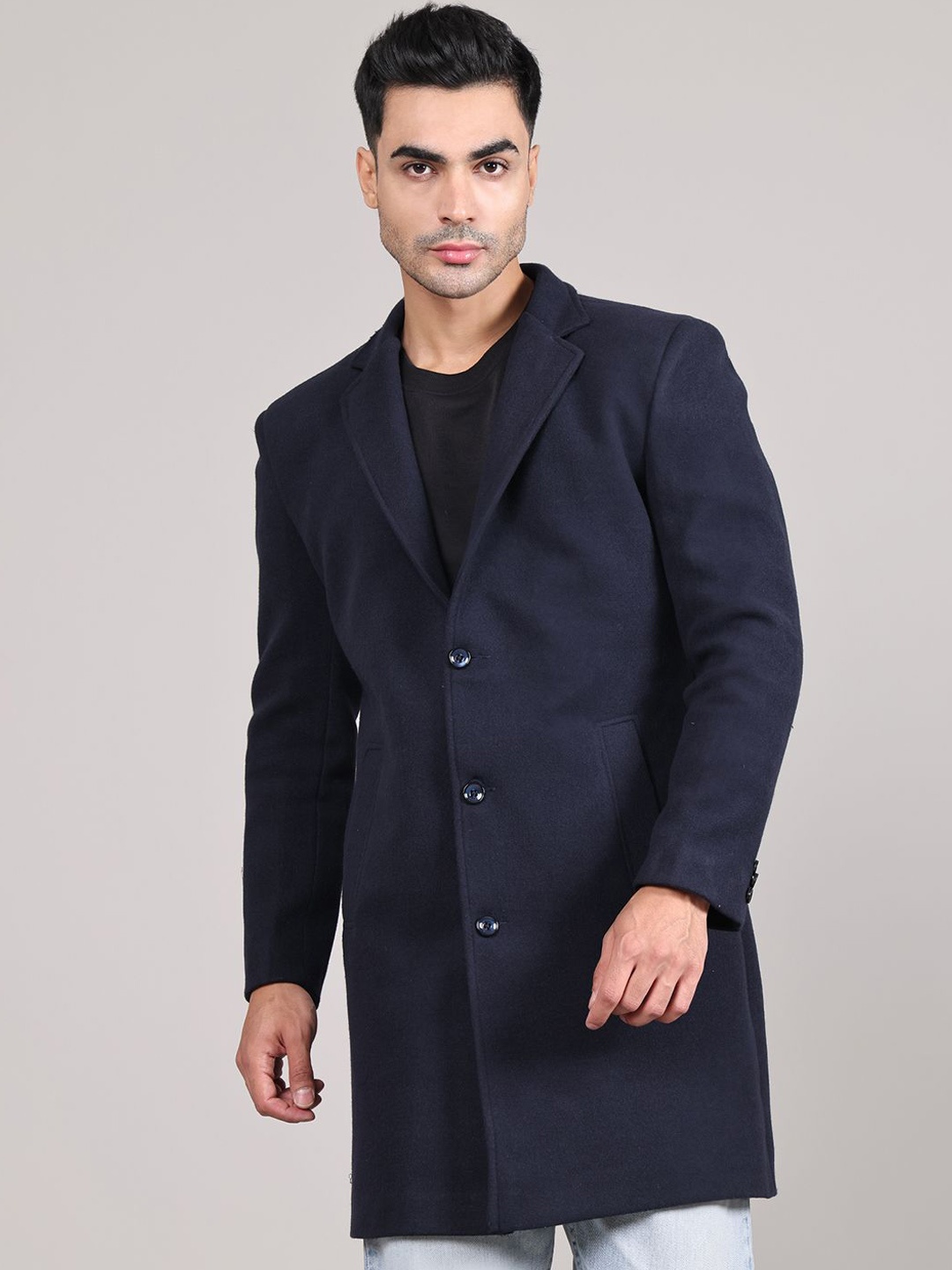 

HOUSE OF VEDAS Men Lightweight Longline Outdoor Tailored Jacket, Navy blue