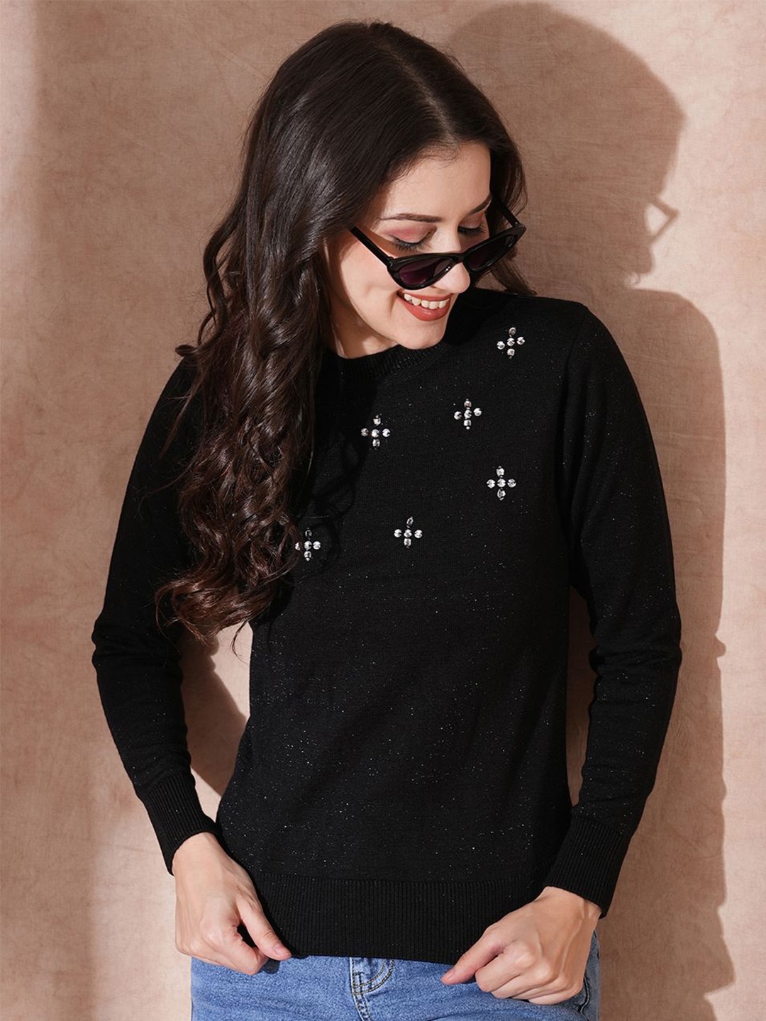 

Globus Women Round Neck Pullover with Embellished Detail, Black