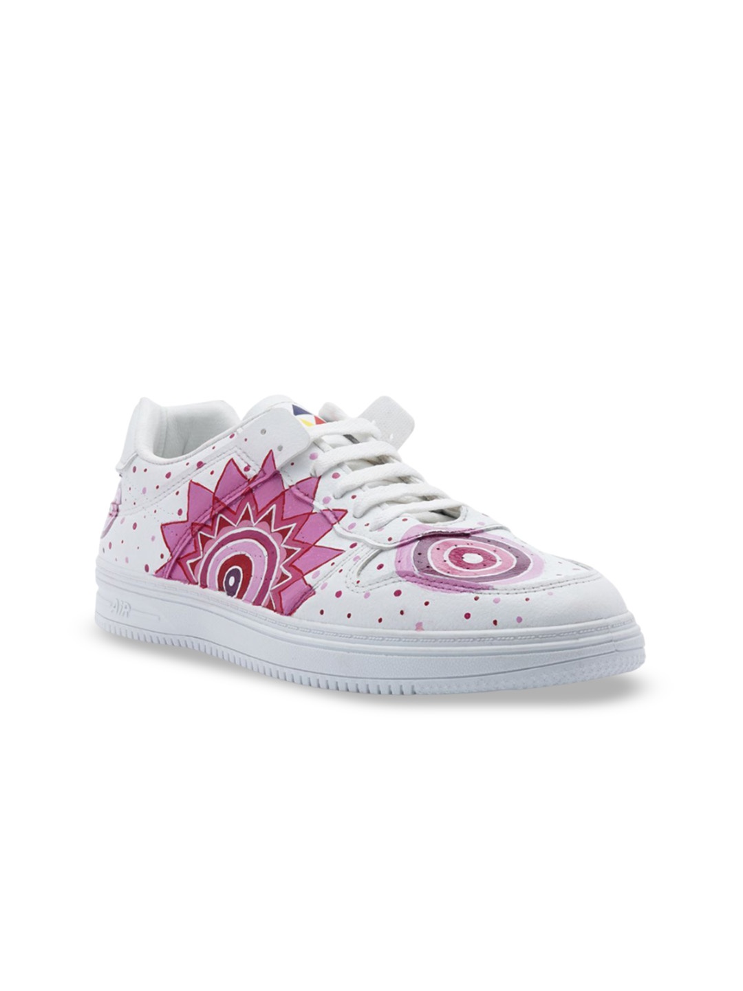 

Colour Kicks Women Pink Yantras Handpainted Lace-Ups Sneakers, White