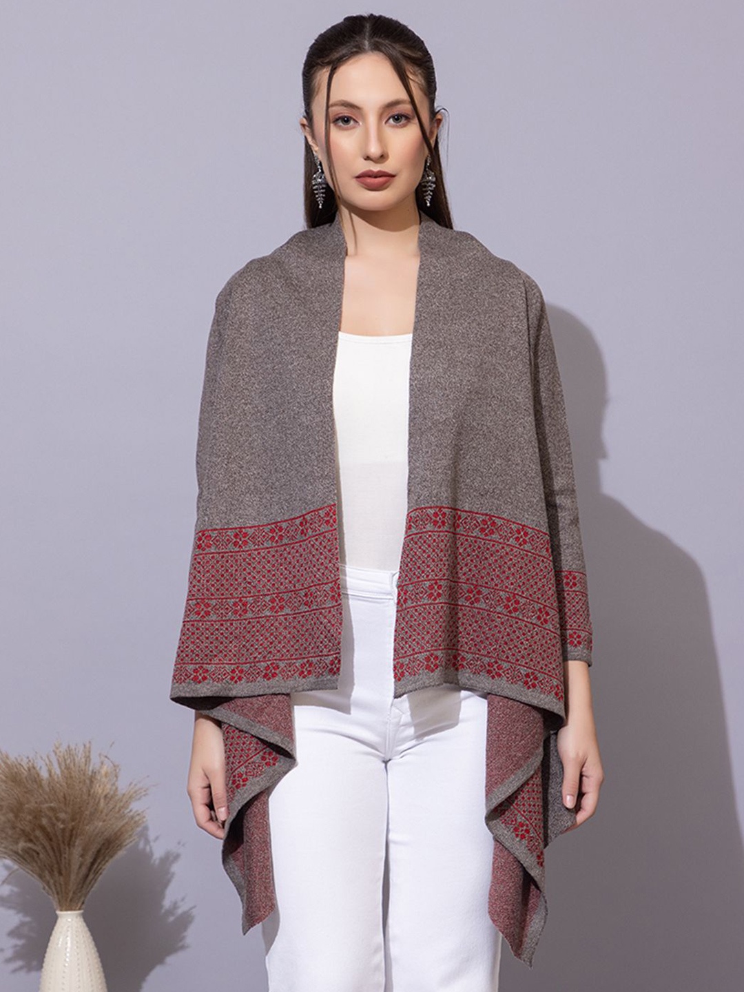 

Anouk Woven Design Open Front Shrug, Brown