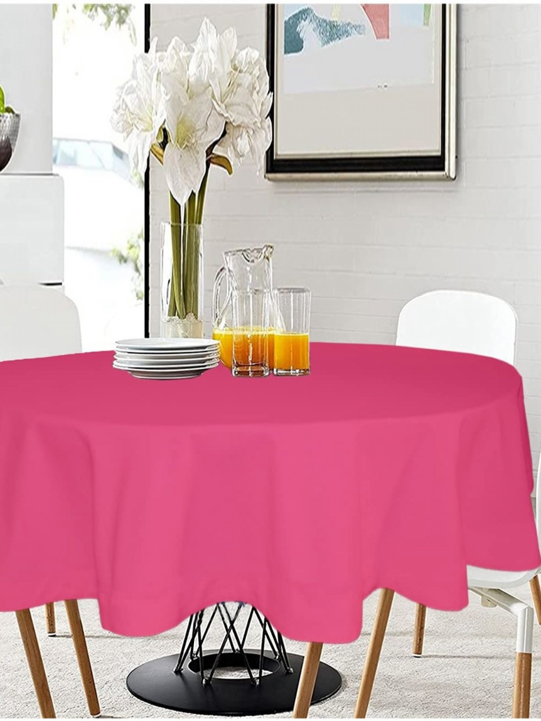 

Lushomes Pink Pure Cotton Round 4-Seater Table Cover