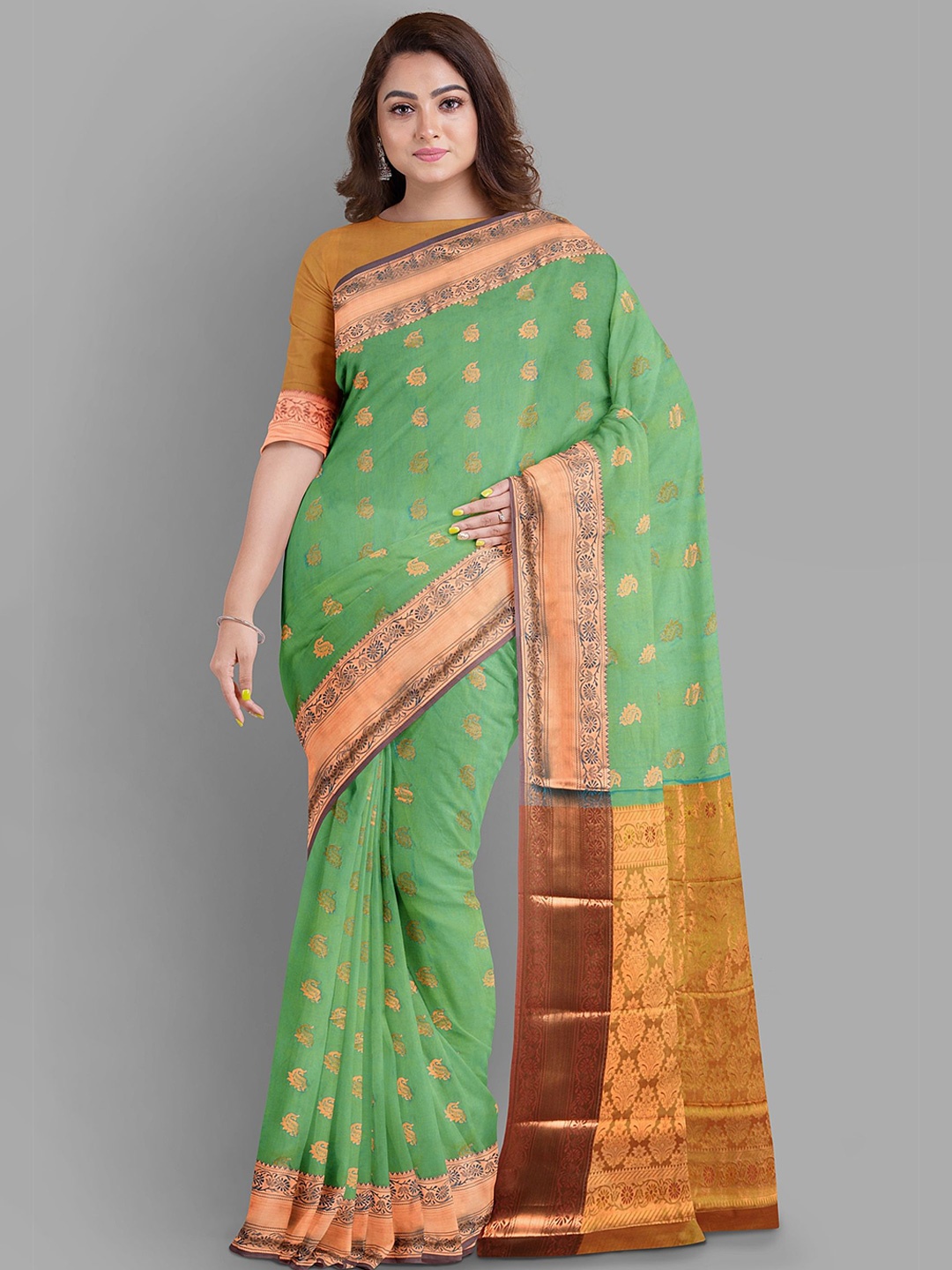 

The Chennai Silks Ethnic Motifs Zari Baluchari Saree, Green