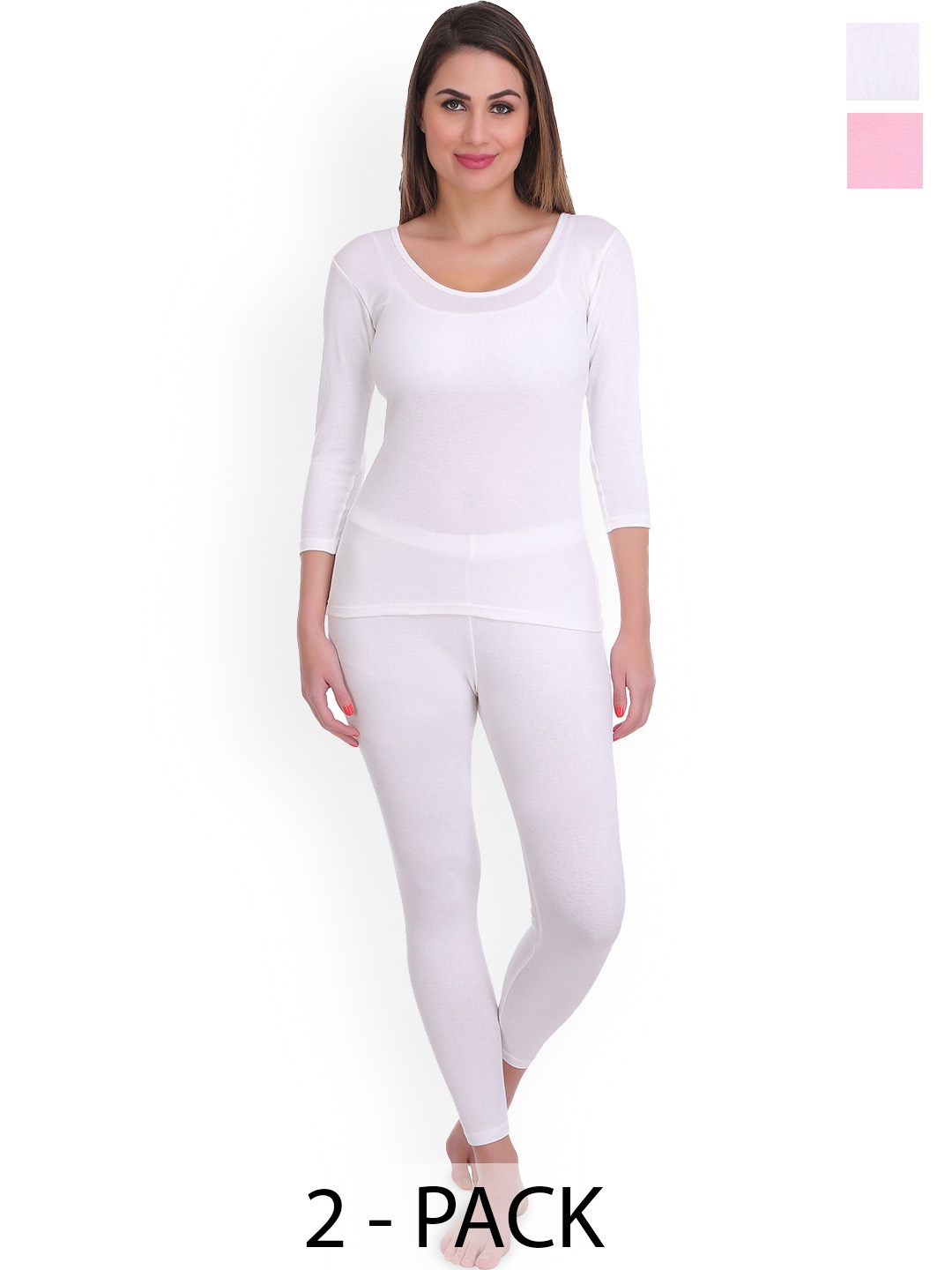

SELFCARE Pack Of 2 Cotton Round Neck Thermal Set, White