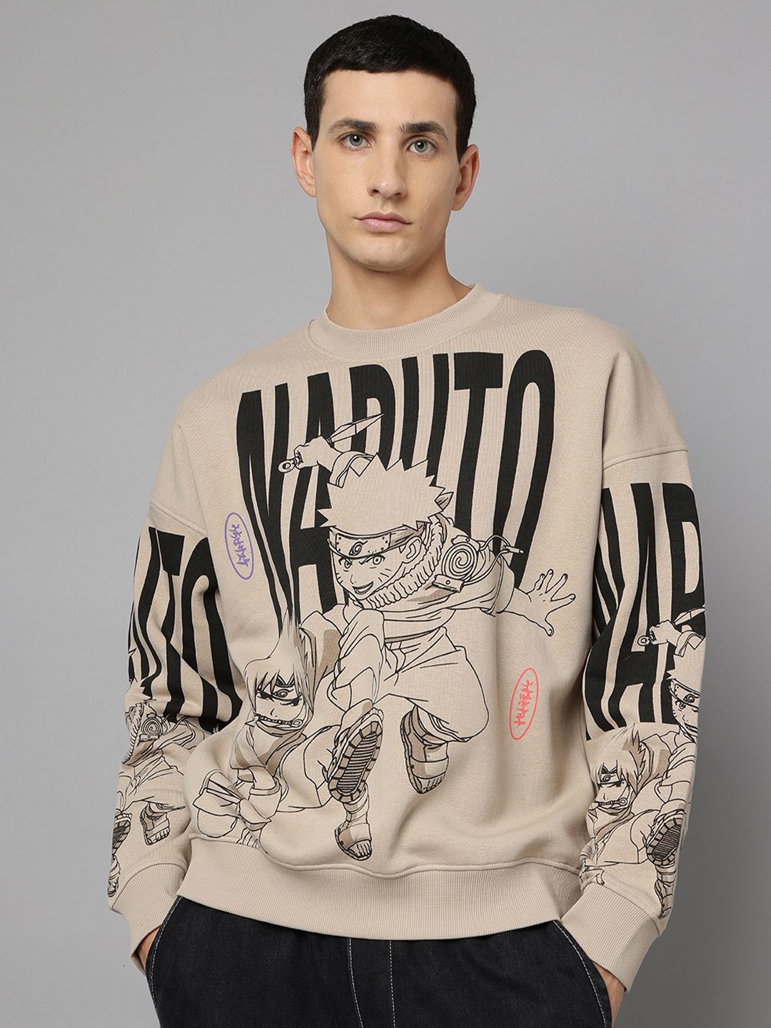 

Free Authority Men Naruto Printed Oversized Sweatshirt, Beige