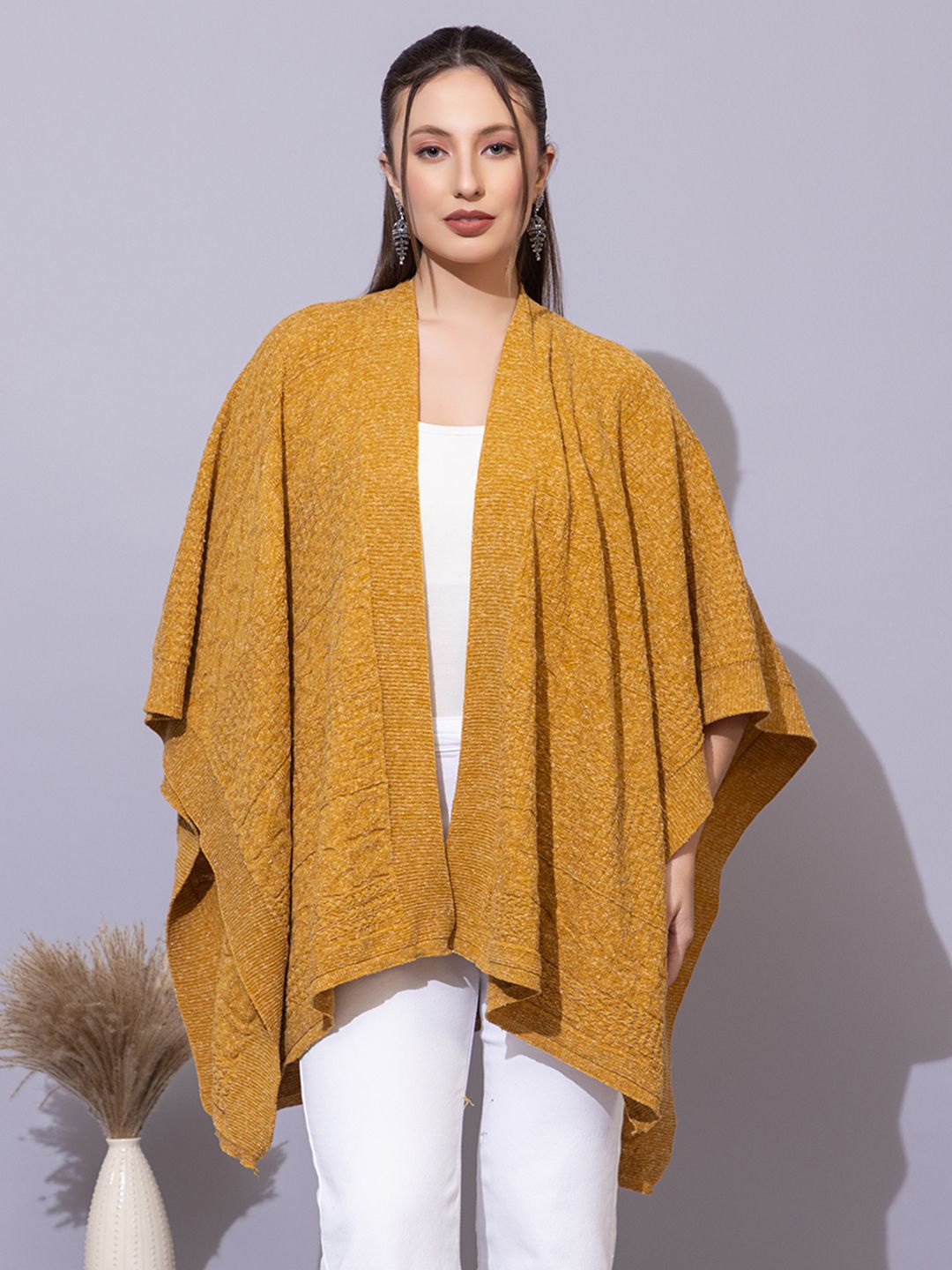 

Anouk Woven Design Open Front Shrug, Mustard