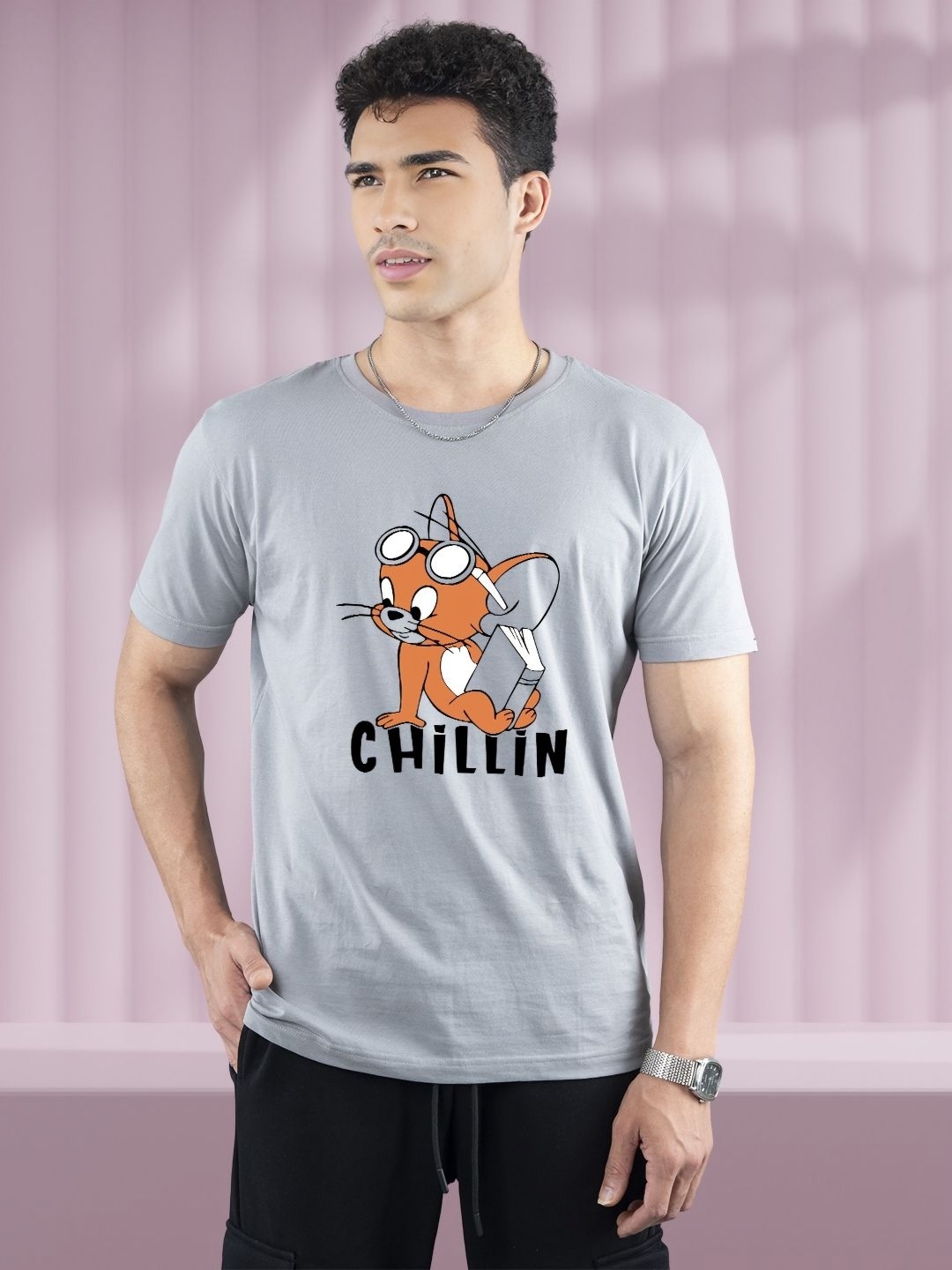 

PRONK Men Graphic Printed Round Neck Cotton T-shirt, Grey