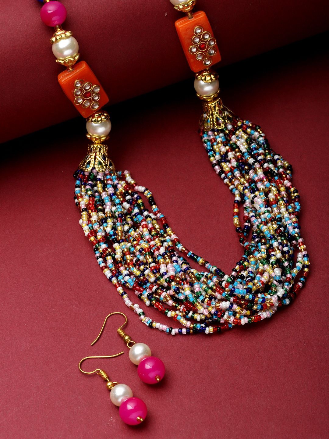 

Anouk Pink Gold-Plated Beaded Layered Jewellery Set