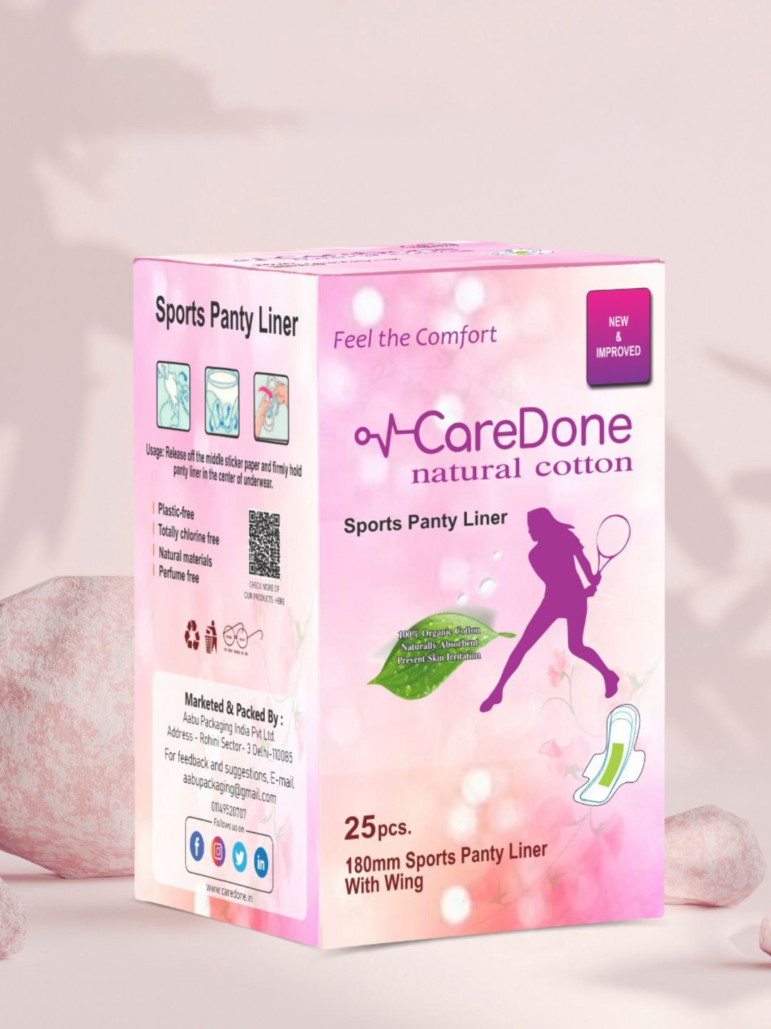 

CareDone Organic Cotton Ultra Thin Sports Panty Liners With Wing - 25 Pcs, White