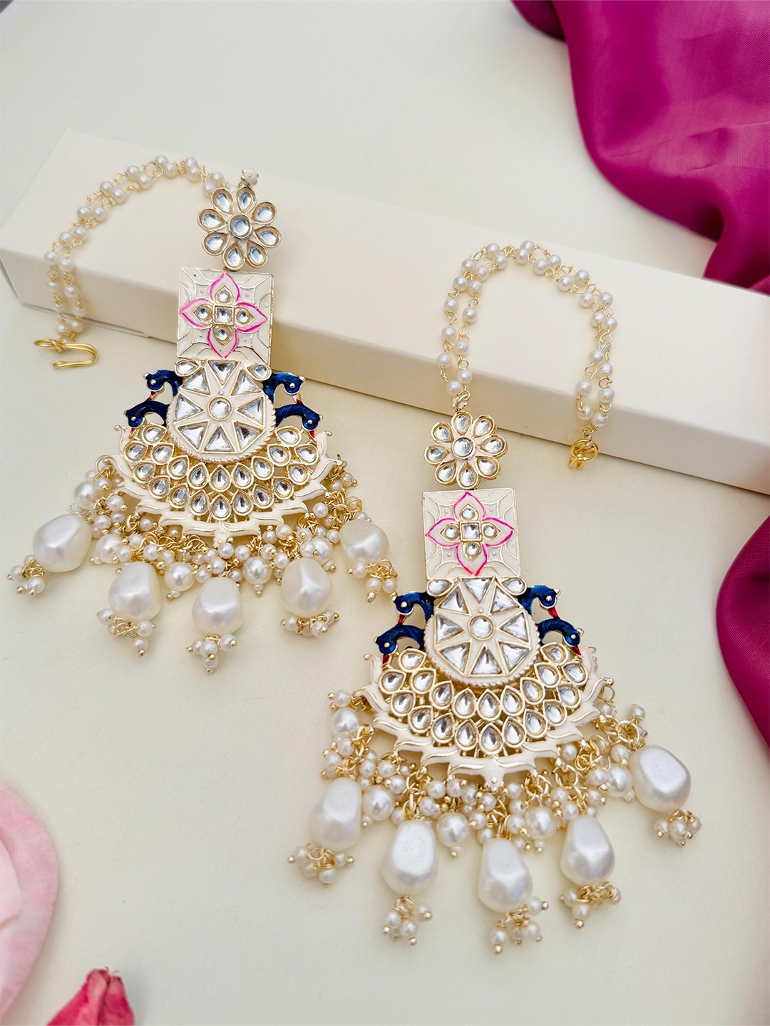 

ABDESIGNS Gold-Plated Kundan Drop Earrings