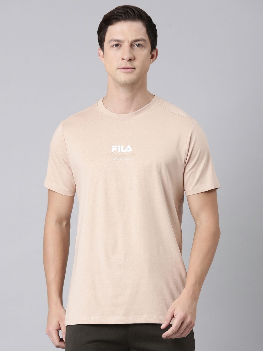 

FILA Men Typography Printed T-shirt, Camel brown