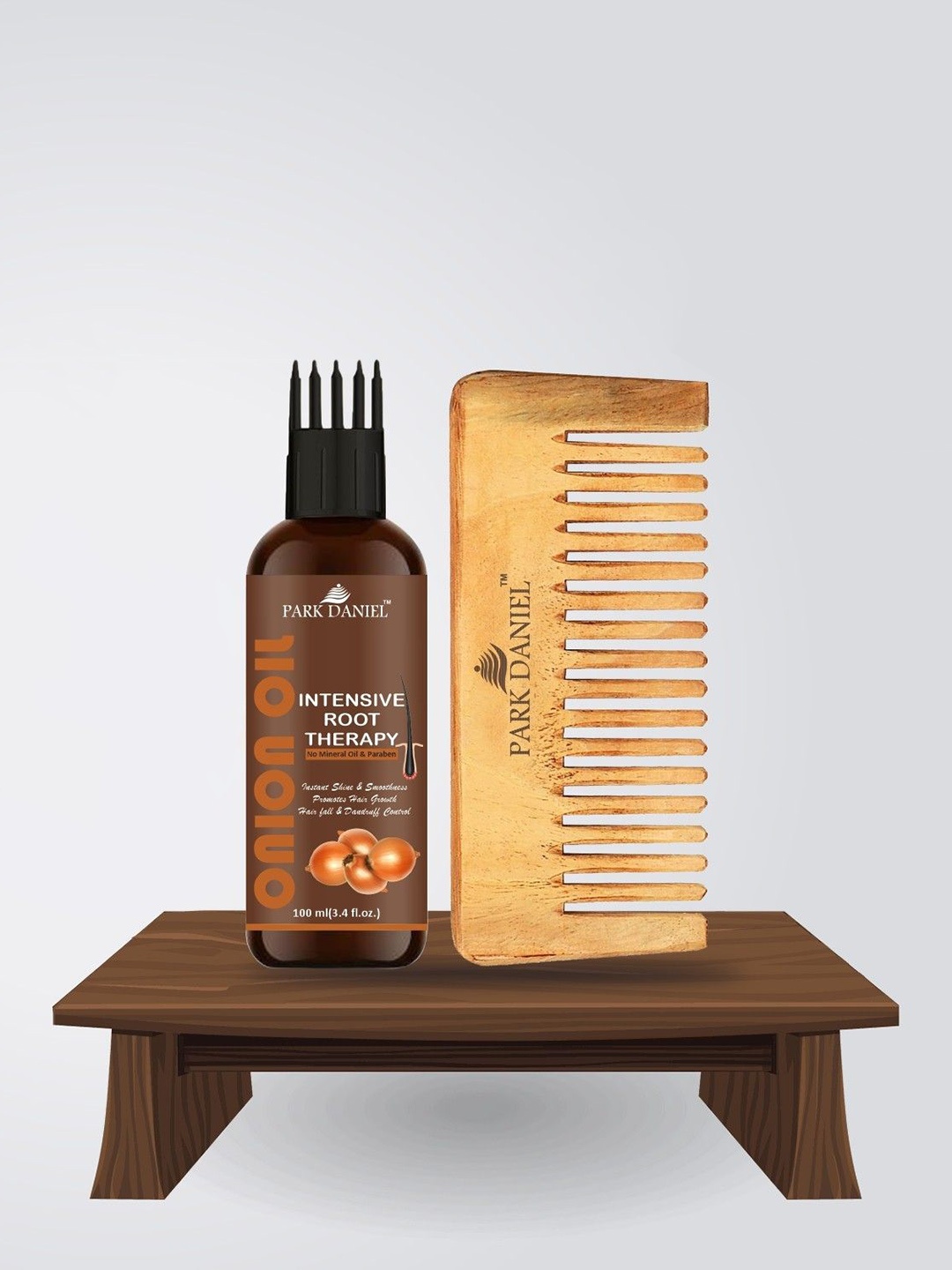 

Park Daniel Set Of 2 Intensive Root Therapy Onion Oil - 100 ml With Comb, Brown