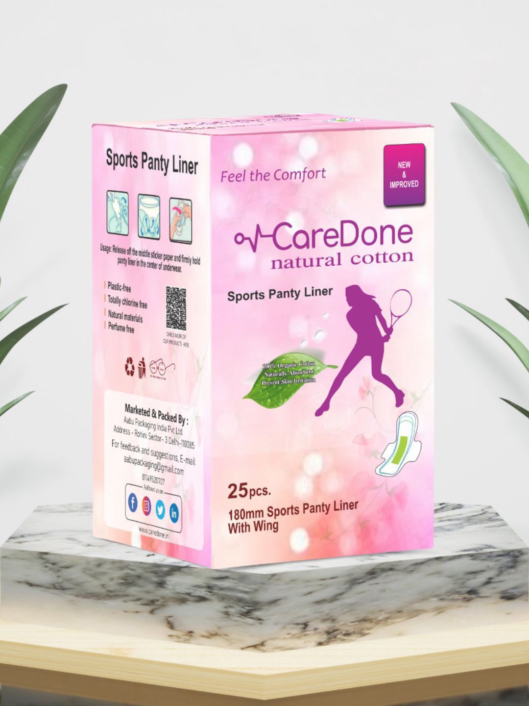 

CareDone Organic Cotton Ultra Thin Sports Panty Liners With Wing - 25 Pcs, White