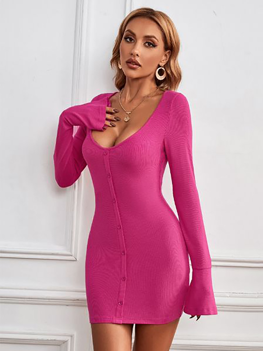 

StyleCast Women Bell Sleeve Bodycon Mini Dress, Pink