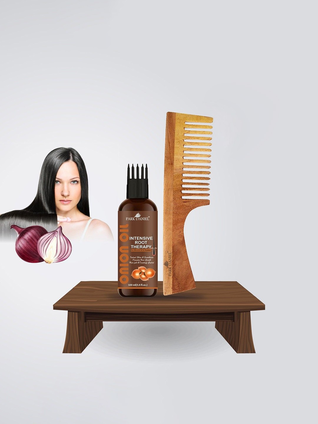 

Park Daniel Set Of 2 Onion Hair Oil - 100 ml With Neem Comb, Brown