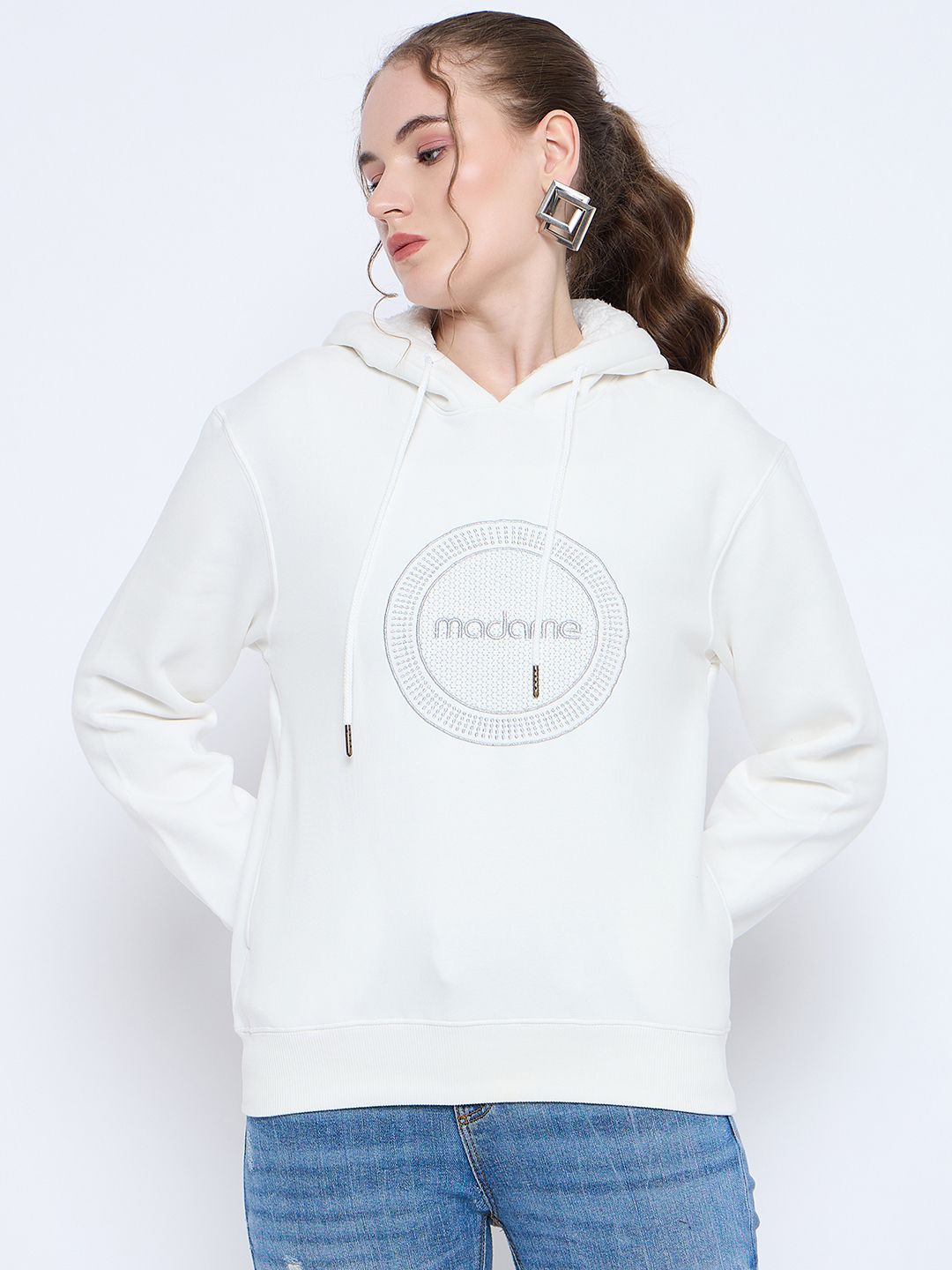 

Madame Women Graphic Printed Cotton Sweatshirt, White