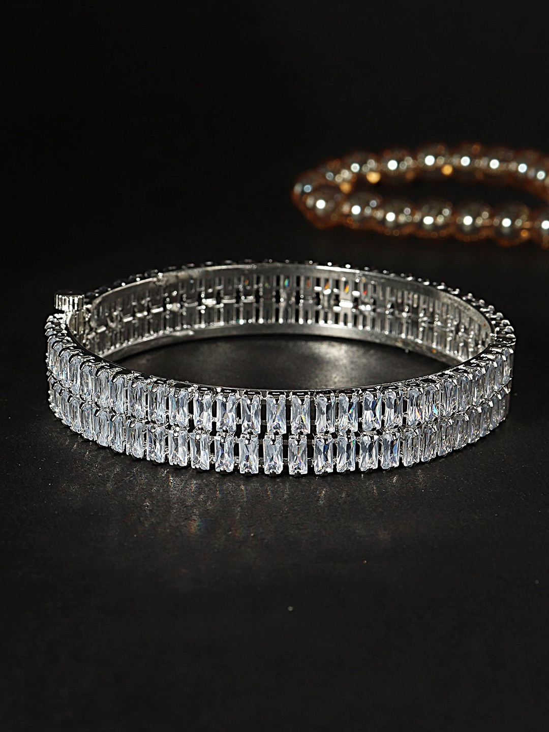 

LAVAZZA CZ & Amercian Diamond-Studded Kada Bangles, Silver