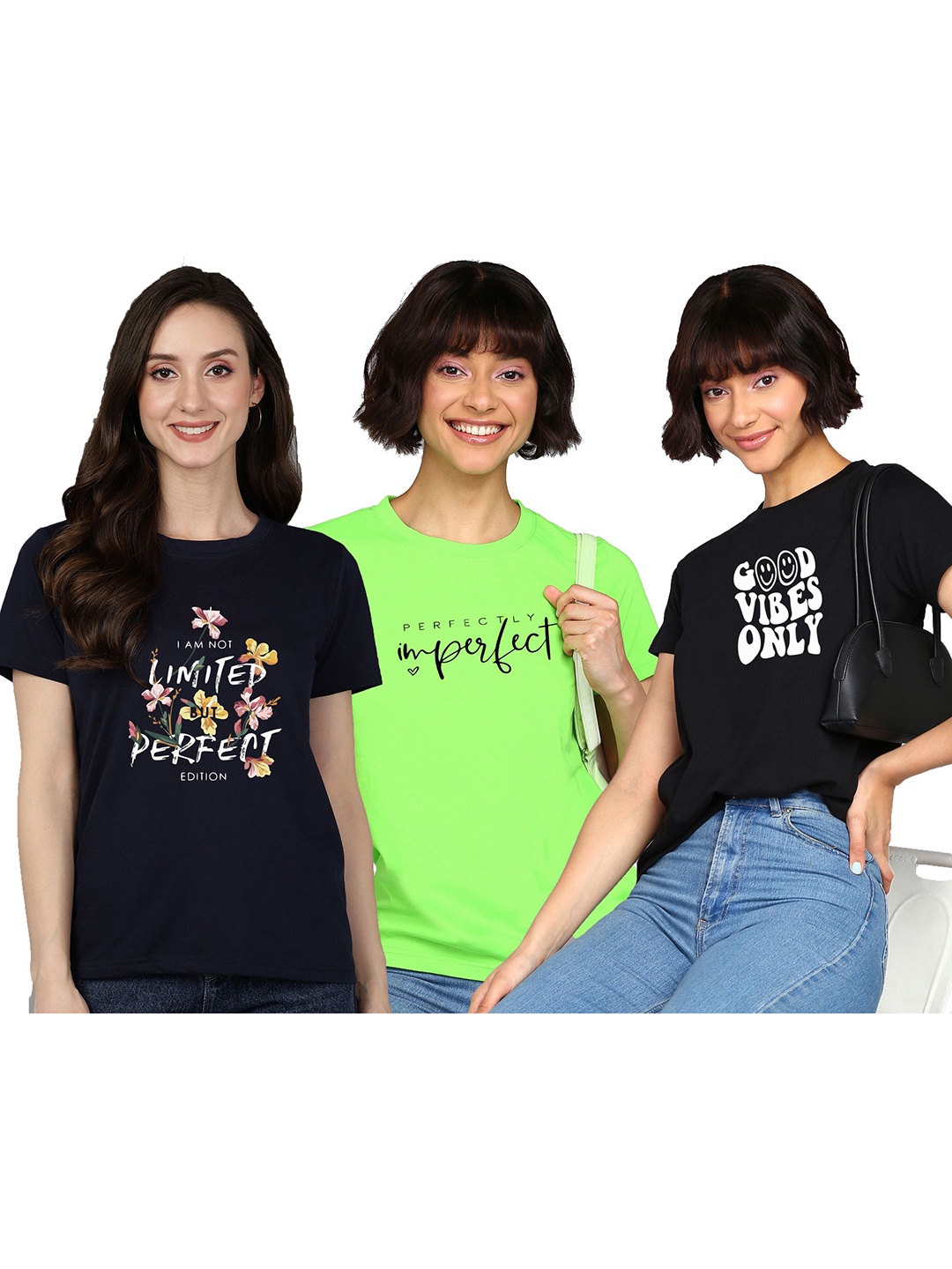 

Adyavastram Women Printed Applique T-shirt, Blue
